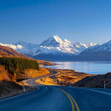 Road into Mt. Cook National Park, South Island New Zealand