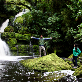 Couple in New Zealand native bush on holiday