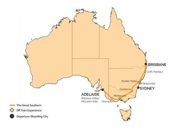 Great Southern Train Journeys Map