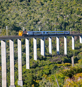 Northern Explorer Train traveling past the ocean