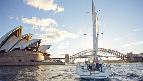 Sailboat with Sydney Harbour Bridge & Sydney Opera House behind