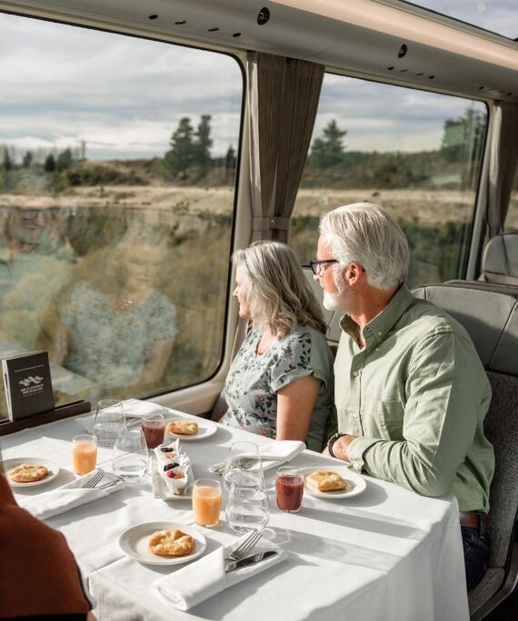 Elderly couple enjoying the TranzAlpine train