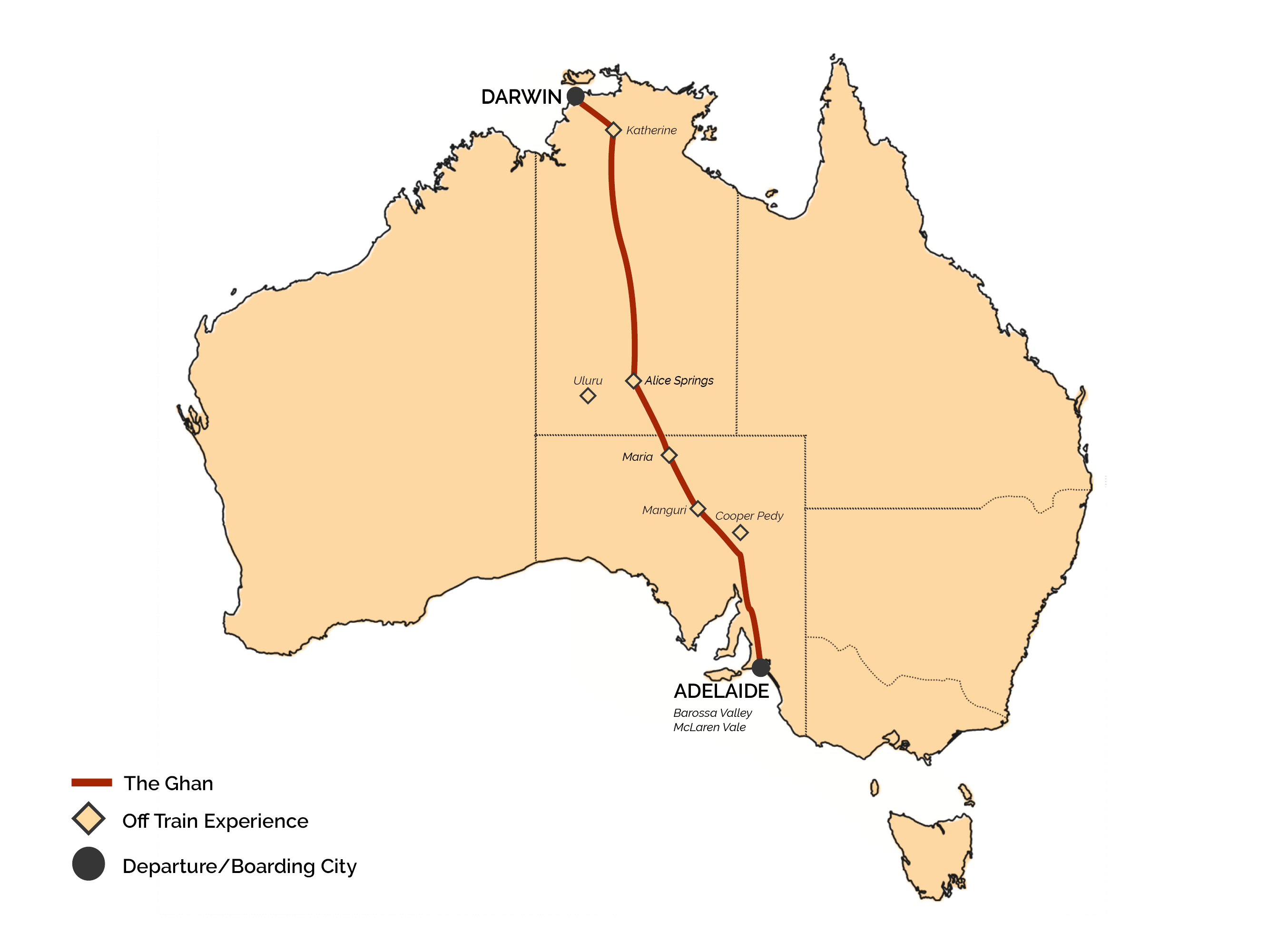 The Ghan: Route Map across Australia's Red Centre