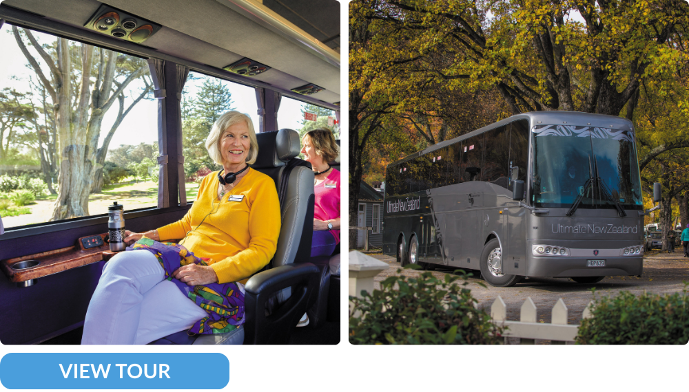 retiree traveling new zealand on a comfortable coach tour
