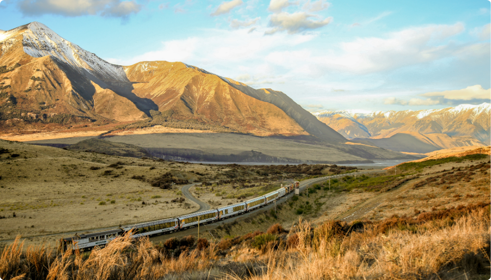 Tranzalpine train Tranzalpine train cruising through New Zealand Southern Alps