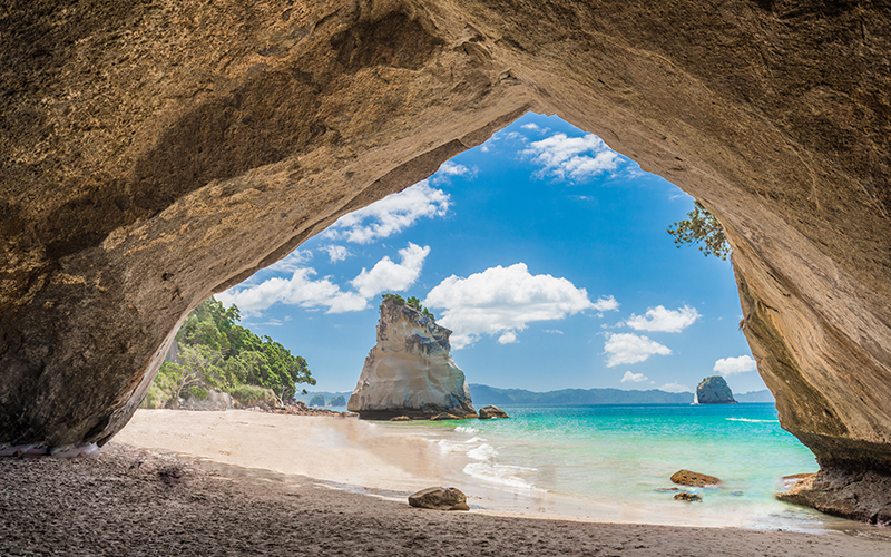 Walk through the natural arch at Cathedral Cove Walk through the natural arch at Cathedral Cove