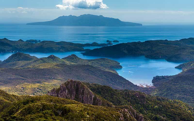 View over Little Barrier Islands from Mt Hobson, Great Barrier Island Great Barrier Island, New Zealand