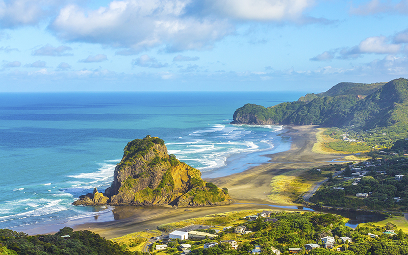 NZ beach activities Lion Rock at Piha Beach