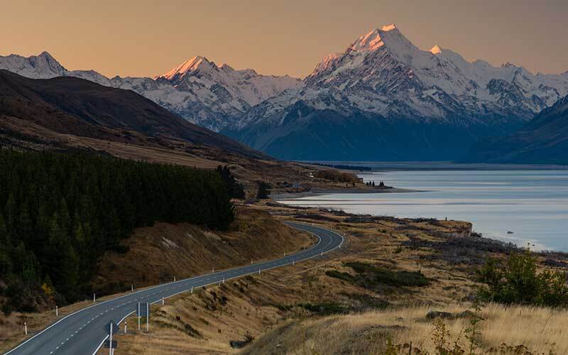 Driving along Lake Pukaki, New Zealand