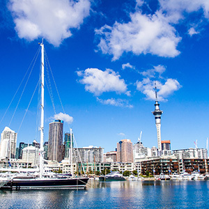 View of Auckland Harbour and Sky Tower, New Zealand