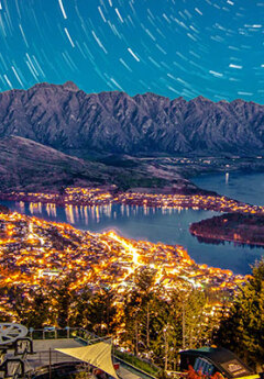 View of Queenstown and lake Wakatipu at night, New Zealand