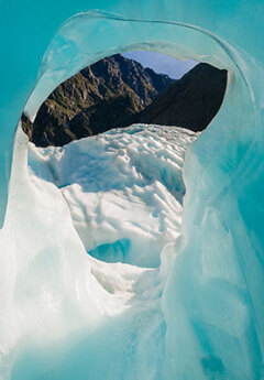 View of ice and snow at Fox Glacier, New Zealand