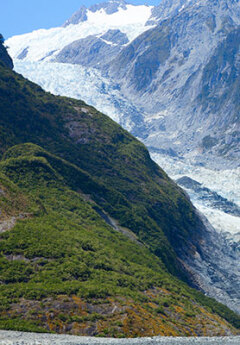 View of Franz Josef glacier on a sunny day