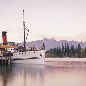 TSS Earnslaw, and mountain landscape in Queenstown