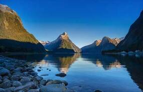 Reflective view down the Fiord Milford Sound