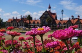 Flowers in front of the old Rotorua Station