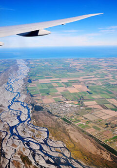 Aerial view from an airplane over Christchurch plains