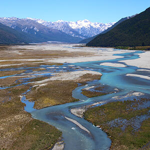 Beautiful braided glacial rivers in Arthur's Pass National Park