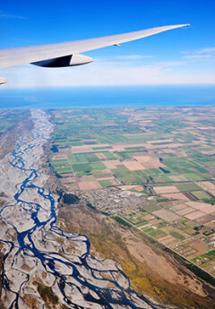 Aerial view of Cantenbury plains and Rakaia River