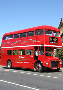 Image of red double-decker in Christchurch