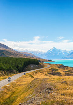 A road heading towards Mount Cook National Park