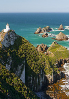 View of a lighthouse at Nugget Point in Catlins