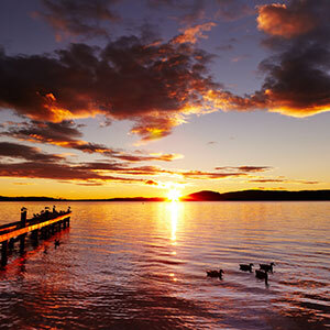 Image of Lake Rotorua during sunrise