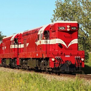 Close up of a red train