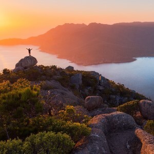 View over Wineglass Bay in Freycinet National Park, Tasmania, Australia