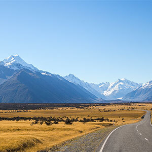 Image of a road leading to Mount Cook National Park