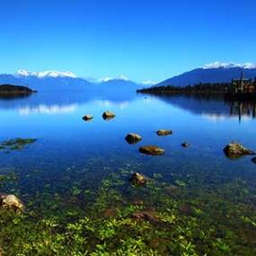 Reflective lake waters in Te Anau