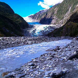 View of the glacier in Franz Josef on a sunny day