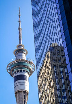 View of an iconic Sky Tower in Auckland, New Zealand