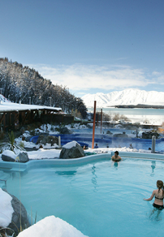 Overlooking hot springs in Lake Tekapo in the winter