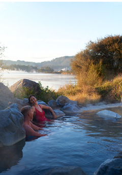 Guests enjoying the hot springs at Polynesia Spa