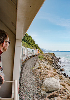 Aboard the Coastal Pacific train as it journeys up the coast