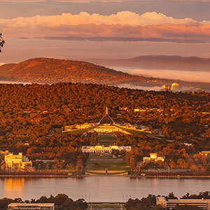 Looking down at Parliament House from Mt Ainslie