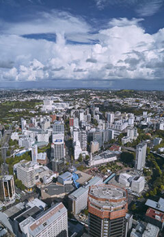 Aerial View of Auckland City on cloudy day