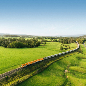 Aerial photo of the Great Southern Train with grassy surrounding