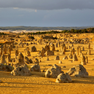 Large sandstones scattered around the desert landscape