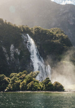 A rushing waterfall in the fiords