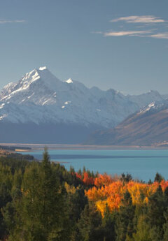 Mountain view with blue lakes and autumn trees