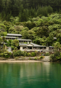 View of Lochmara Lodge resort from the water