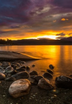 A View over Te Anau with an Orange Sunset