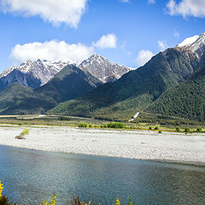 Looking over the river at The Southern Alps