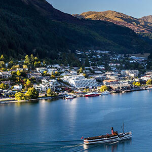 Aerial view of Queenstown and Lake Wakatipu