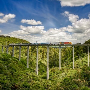 The Northern Explorer Train passing over the Hapuawhenua Viaduct