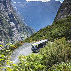 Real Journeys coach on Milford road in Fiordland