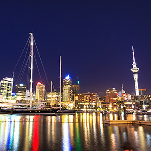 Night view of Auckland city and Sky Tower, New Zealand