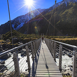 Bridge over the river in the Hooker Valley, Mt Cook National Park